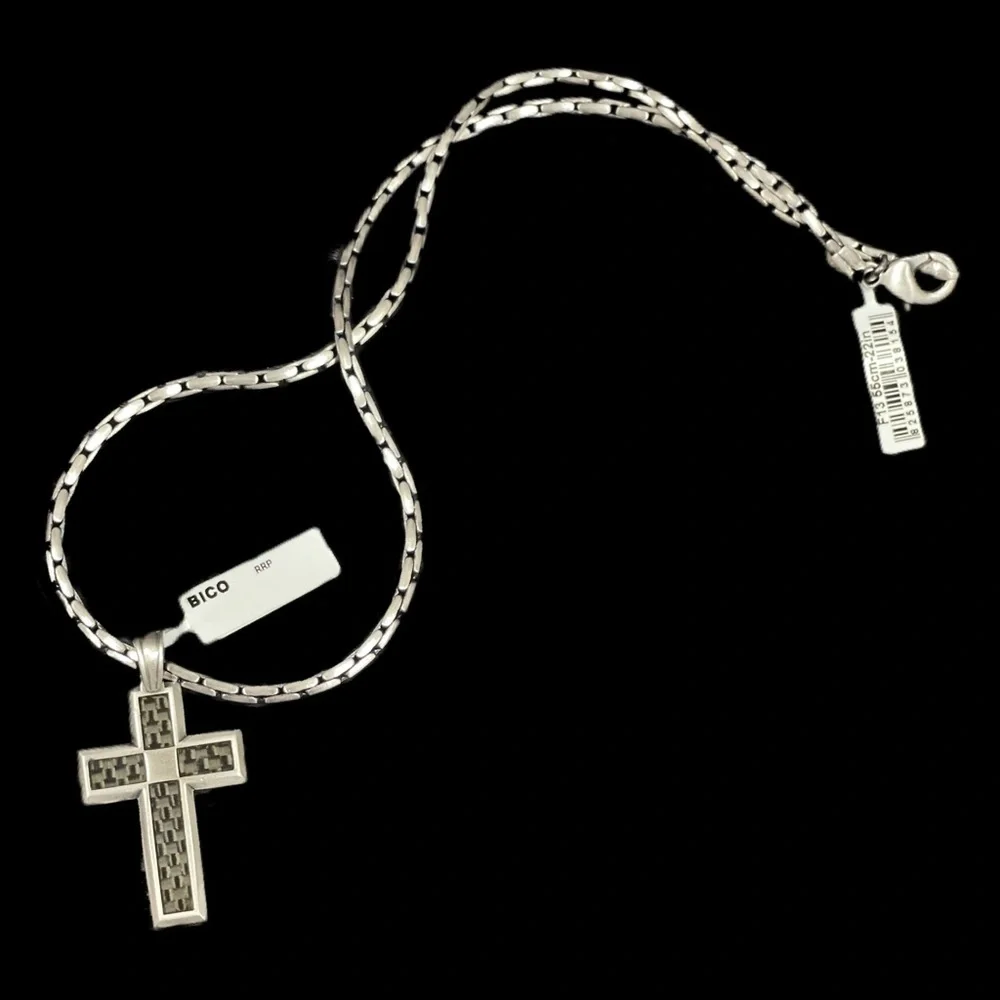 Cross Pendant with 33” Necklace, Mens Jewelry Cross Set By Bico Australia NWT